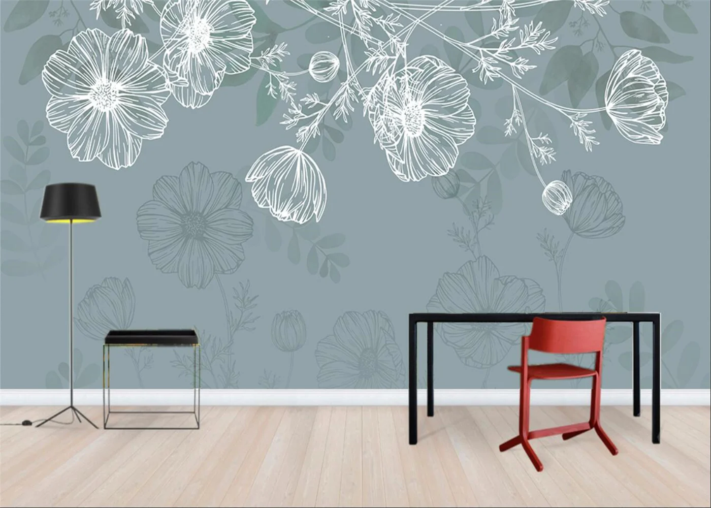 Custom wallpaper hand-painted retro Blue Flowers TV background wall decoration painting home decoration 3d wallpaper