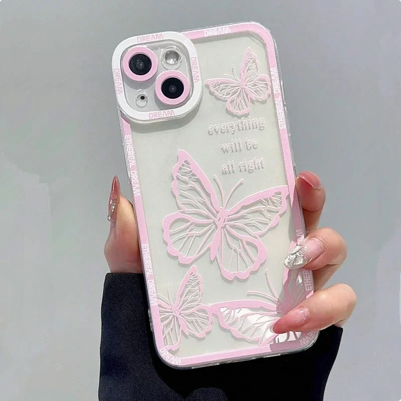 

Cute Pink Butterfly Phone Case For Samsung Galaxy S25 S23 S24 S22 Ultra Plus Shockproof Cover For Galaxy S24+ S23+ S25+ Shell