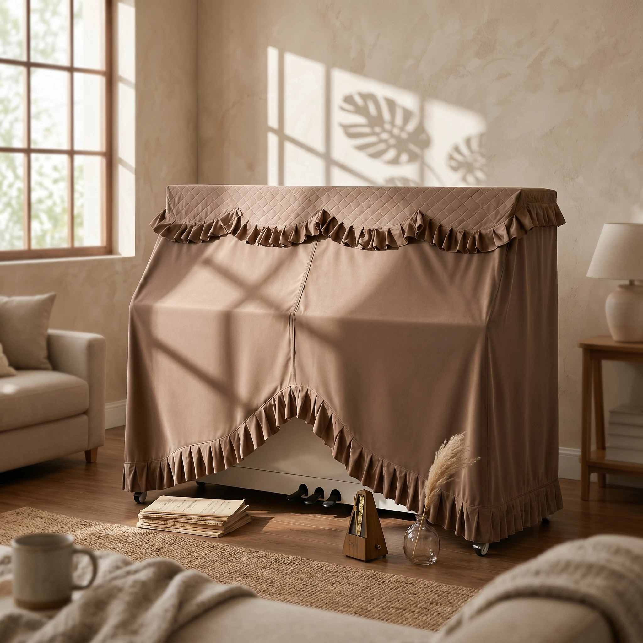 

Upright Piano Dust Cover Brown Upright Piano Cover Instrument Care Soft Padding Music Accessory Elegant Design