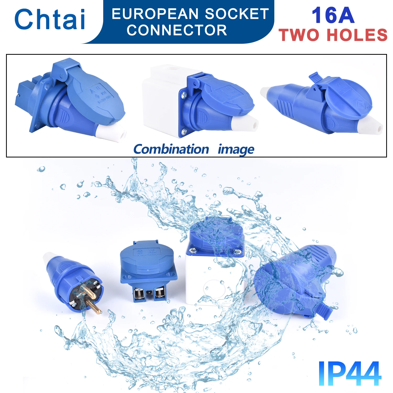EU. Industrial Plug  fly Socket SCHUKO waterproof 2PIN 16A IP44 IP54 Concealed/Wall Surface Mounted Socket 200V 250V MALE FEMALE