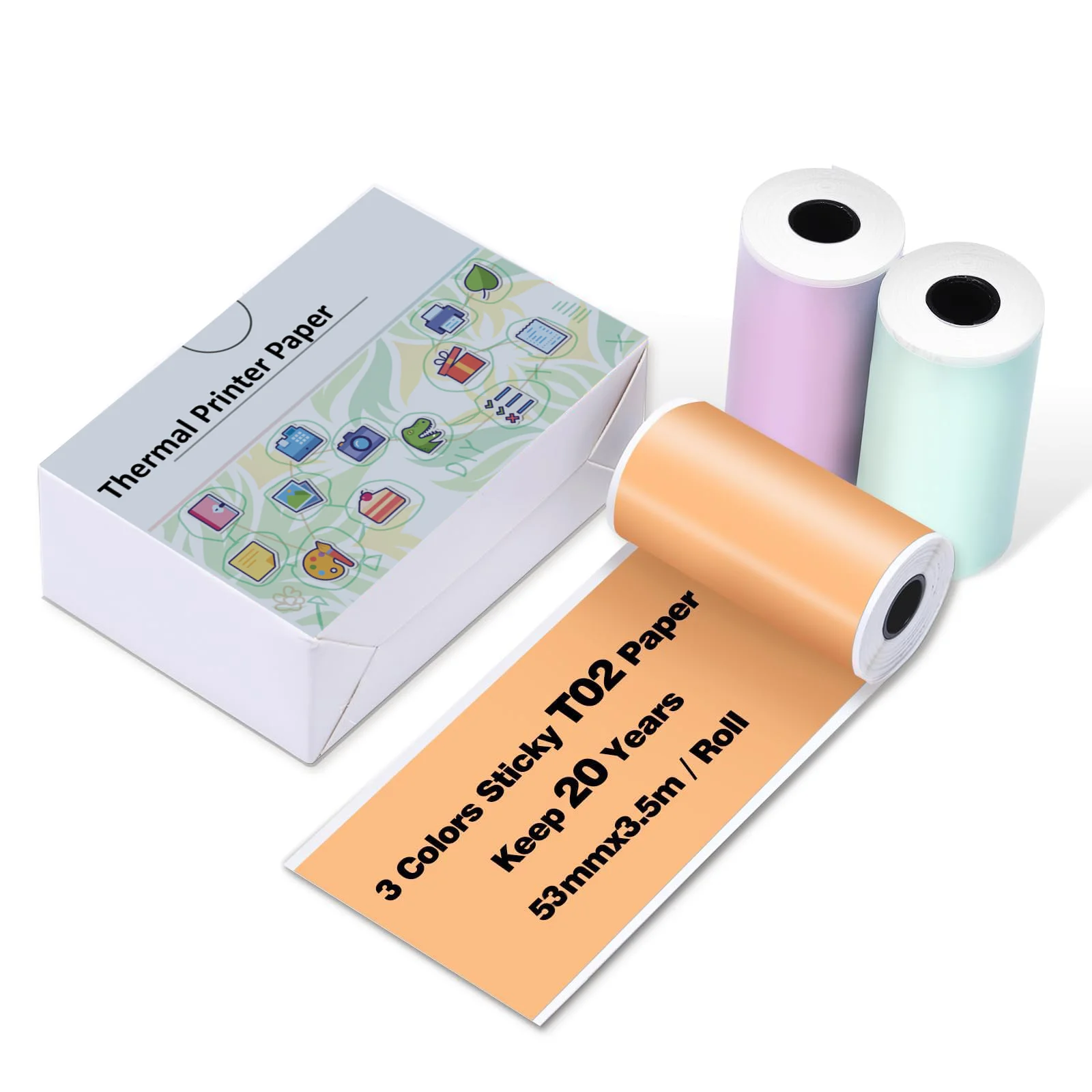 53mm Clear Thermal Paper Self-Adhesive/Non-Adhesive Multicolor for Pocket Printers, Photo Journal Stickers, Transparent Crafts