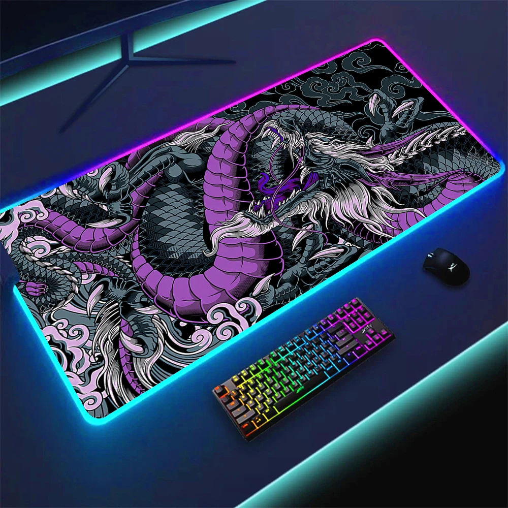 Коврик для игровой мыши RGB Dragon Desk Mat HD Черный Аксессуары для геймеров Большой светодиодный светильник Коврики для мыши ПК Компьютер Прохладный ковер с подсветкой