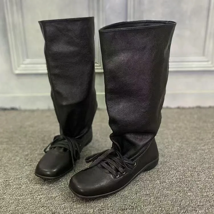 

Women Vintage Lace-Up Trouser Boots Block Heel Platform Thigh Boots Women Knee-Free Pointed Toe Tall Knight Boots Fashion