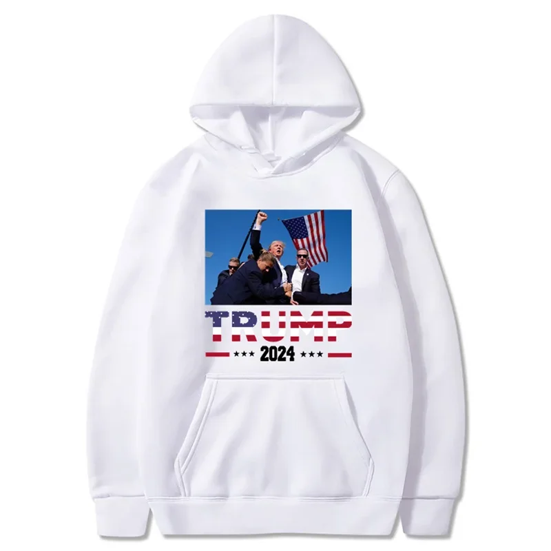 Men Women clothing hoodies pullover hip hop sweatshirts Trump 2024 fight print hoodies casual top tracksuit sweatshirt autumn