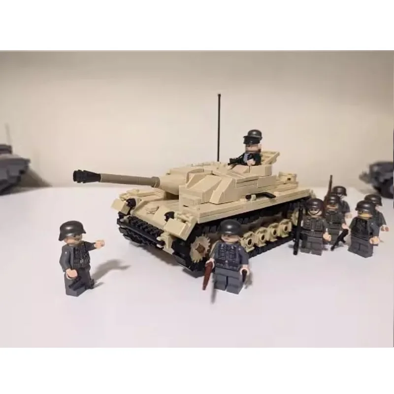 หมวกทหาร WW2ทหาร Moc studg III G ชุดสร้างปืนรถถังจู่โจมชุดติดตามโมเดลรถต่อสู้เกราะของขวัญของเล่น