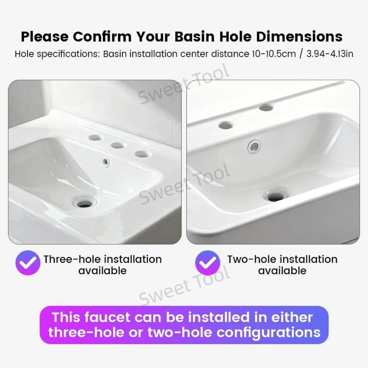 Bathroom Sink Faucet Dual Hole Single Handle Hot and Cold Water Mixer Tap Universal Leakproof Bath Vanity Tap for Home Hotel