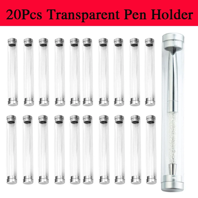 20Pcs Transparent Plastic Pen Holder Crystal Pen Cylinder Gift Box Tweezers Eyebrow Clip Universal Packaging Storage Boxes