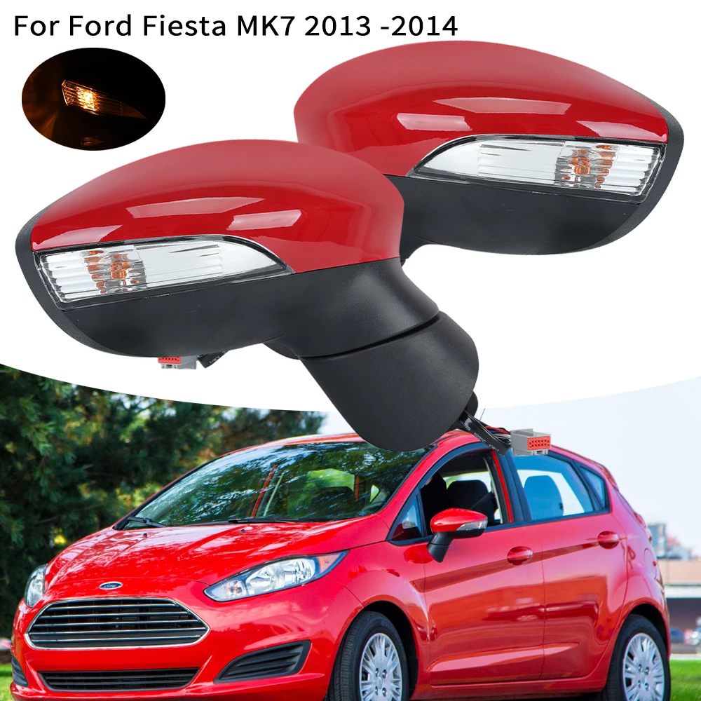 6 pins Rearview Side Mirror Cover for Ford Fiesta MK7 2013-2017 Door Wing mirrors Red 10 Holes Heated With Lamp cars accessories