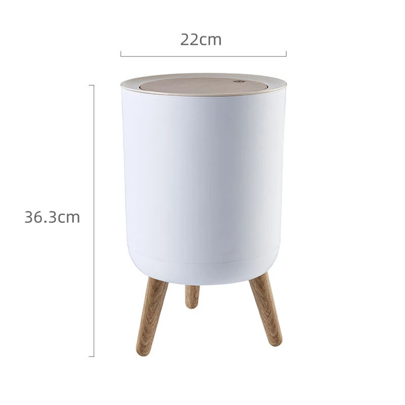 Large Capacity Press Type Trash Bin Desktop High Foot Garbage Container With Wood Grain Cover Nordic Style Household Accessories