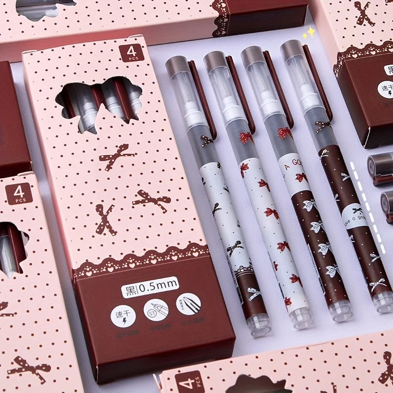 

4-piece bow-tie direct-liquid gel pen, smooth writing, suitable for practice, office work, and school stationery. A must-have fo