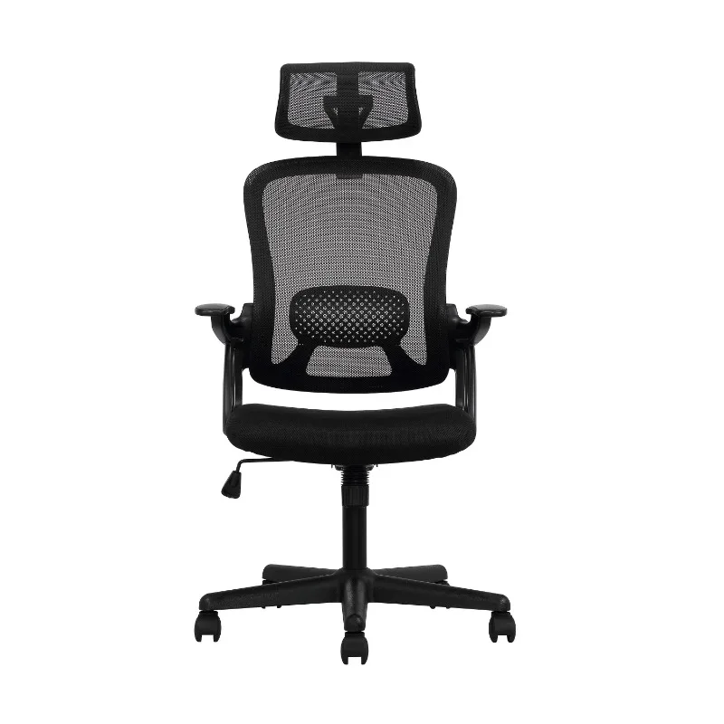 Ergonomic Office Chair with Adjustable Headrest, Black Fabric, 275 lb capacity，High density foam filling