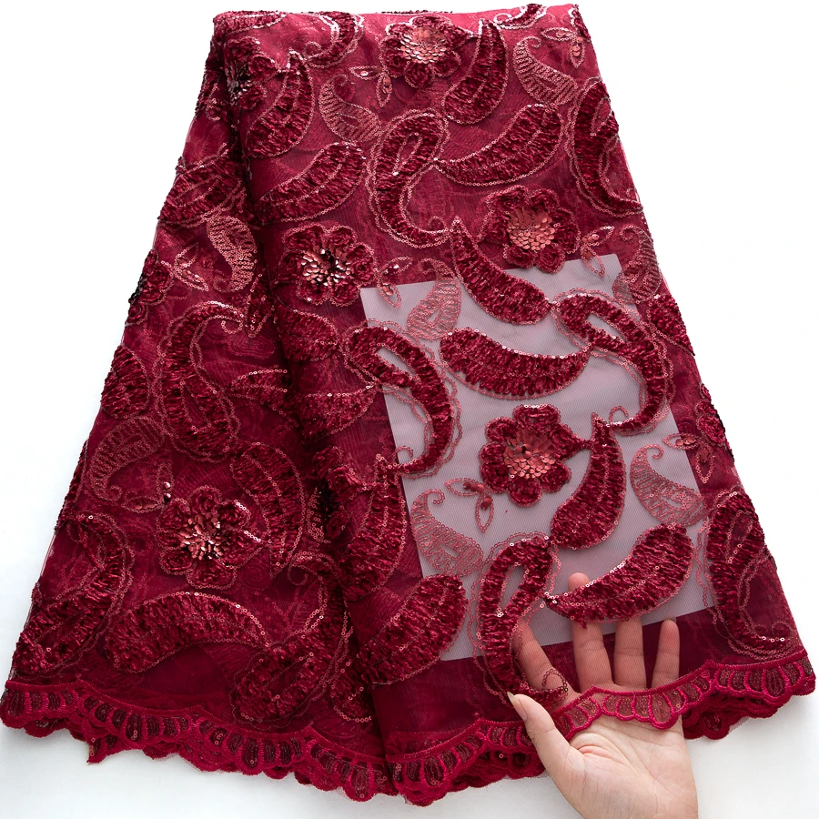 ​ Afrikanischer Mesh-Spitzenstoff, 5 Yards – französischer Blumenstickerei-Tüll mit Pailletten für Brautkleider und Abendkleider ​