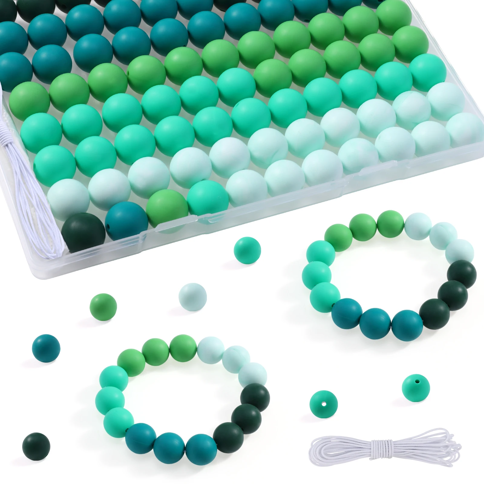 

15mm Green Series Silicone Beads 90Pcs Multicolor Gradient Round Beads for Jewelry Making Handmade DIY Pendant Jewelry Accessory