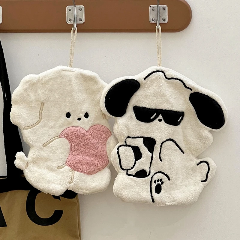 Kawaii Soft Hand Towel Cartoon Pig Dog Children's Towel Absorbent Hanging Towels Double-thickness Kitchen Bathroom Supply