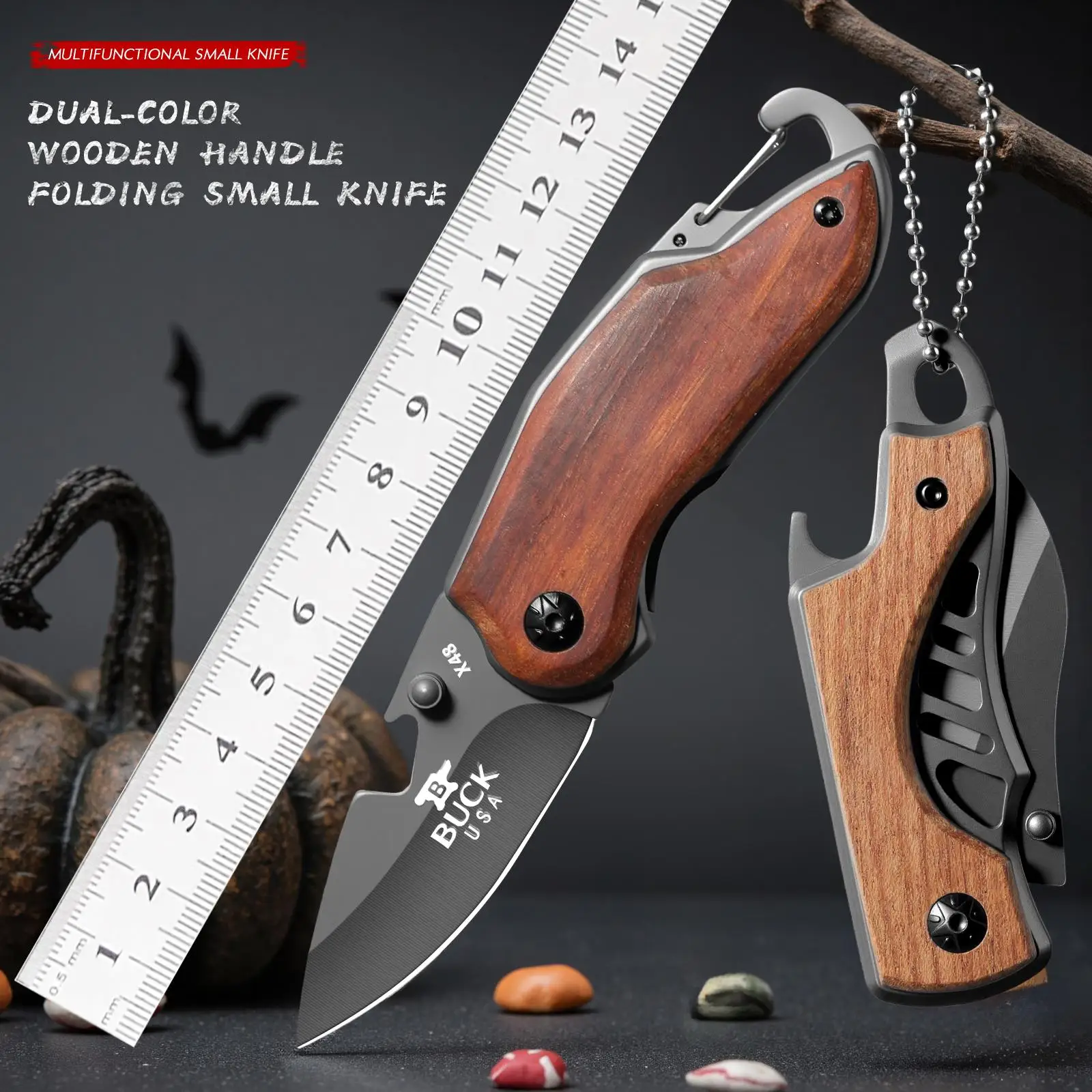 

2-pcs Multi-Purpose Folding Knives Set-Perfect for Outdoor Camping and BBQ.Thick Stainless Steel Blades with Sandalwood Handles