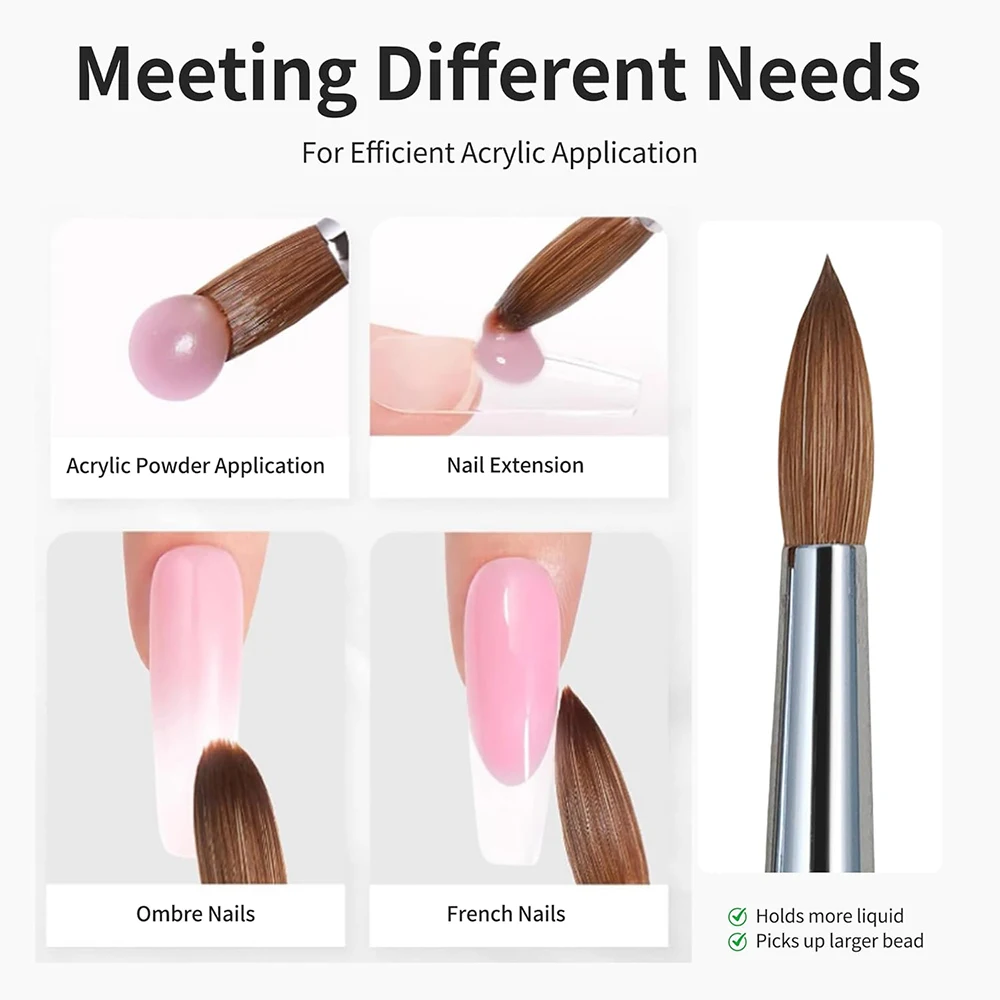 Kolinsky Acrylic Nail Brush 16# 18# Solid Wood Handle Professional Manicure Brushes for Powder Acrylic Application 24mm 25mm