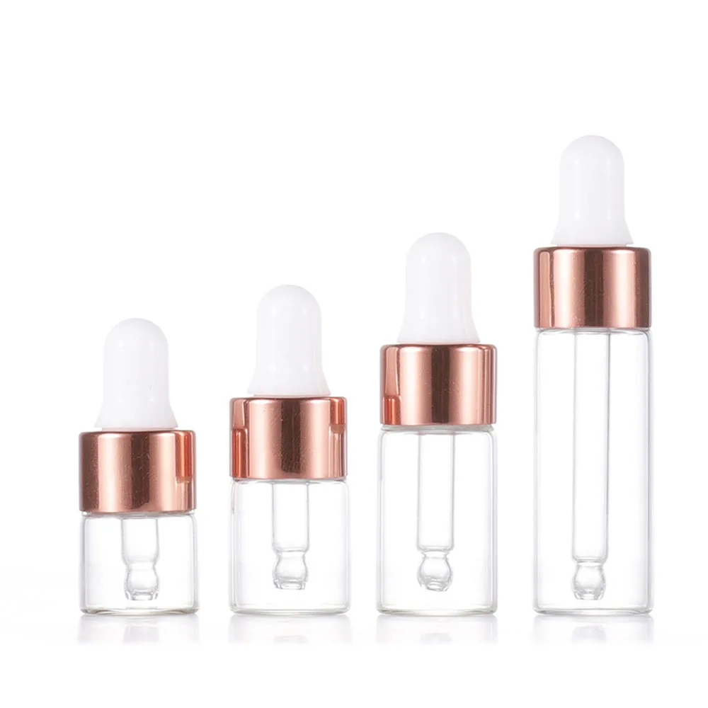 50/100/200pcs Mini Essential Oil Bottles 1ml 2ml 3ml 5ml Dropper Bottle Empty Transparent Perfume Sample Vial Aromatherapy