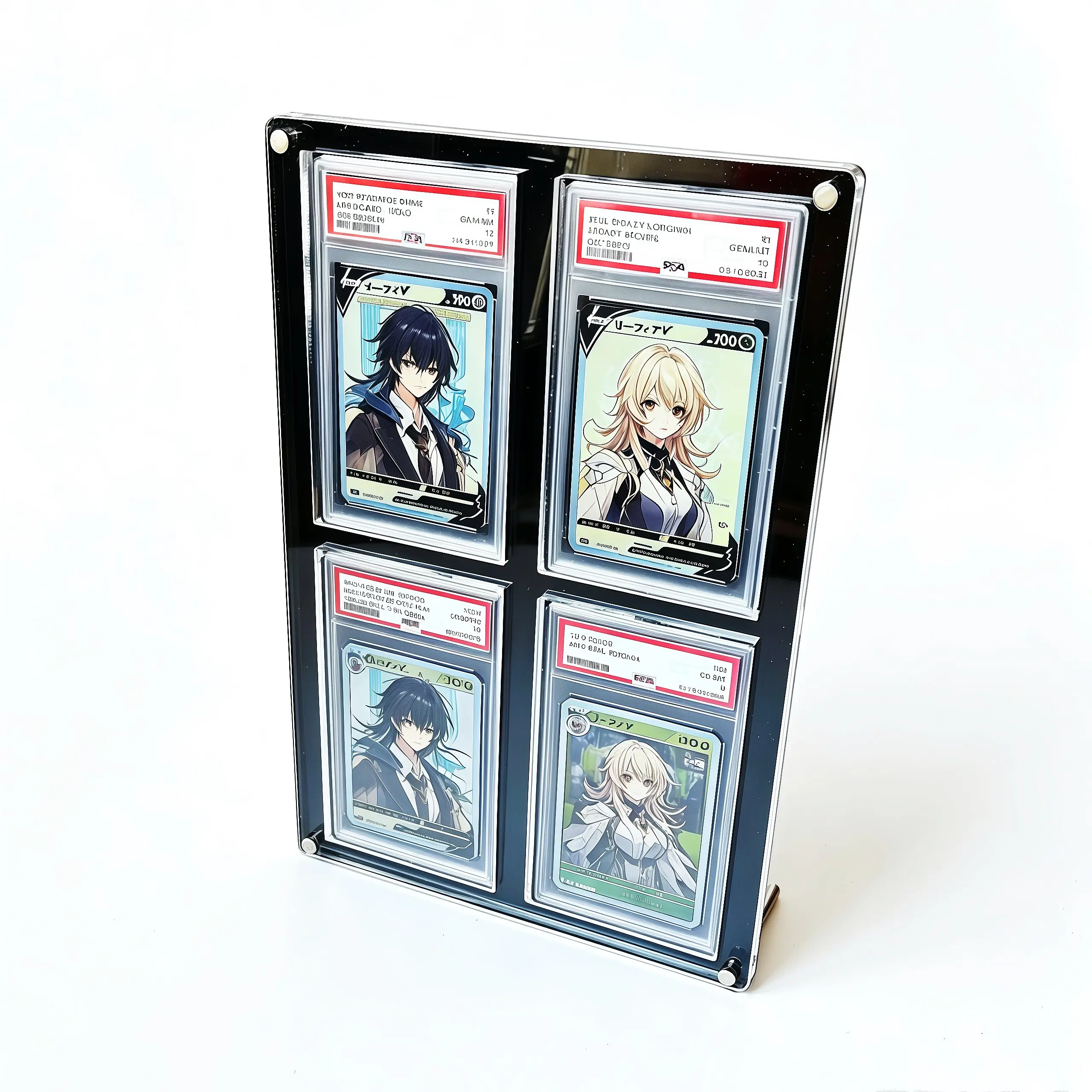 4-Slot Black Graded Card Stand Black Acrylic Display Holder for PTCG Rating Card Trading Cards Crystal Clear Edges