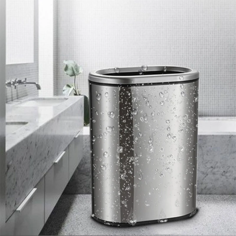 

Recycling Nordic Narrow Trash Bin Bathroom Touchless Metal Trash Can Luxury Stainless Steel Garbage Container Lixeira Dustbin