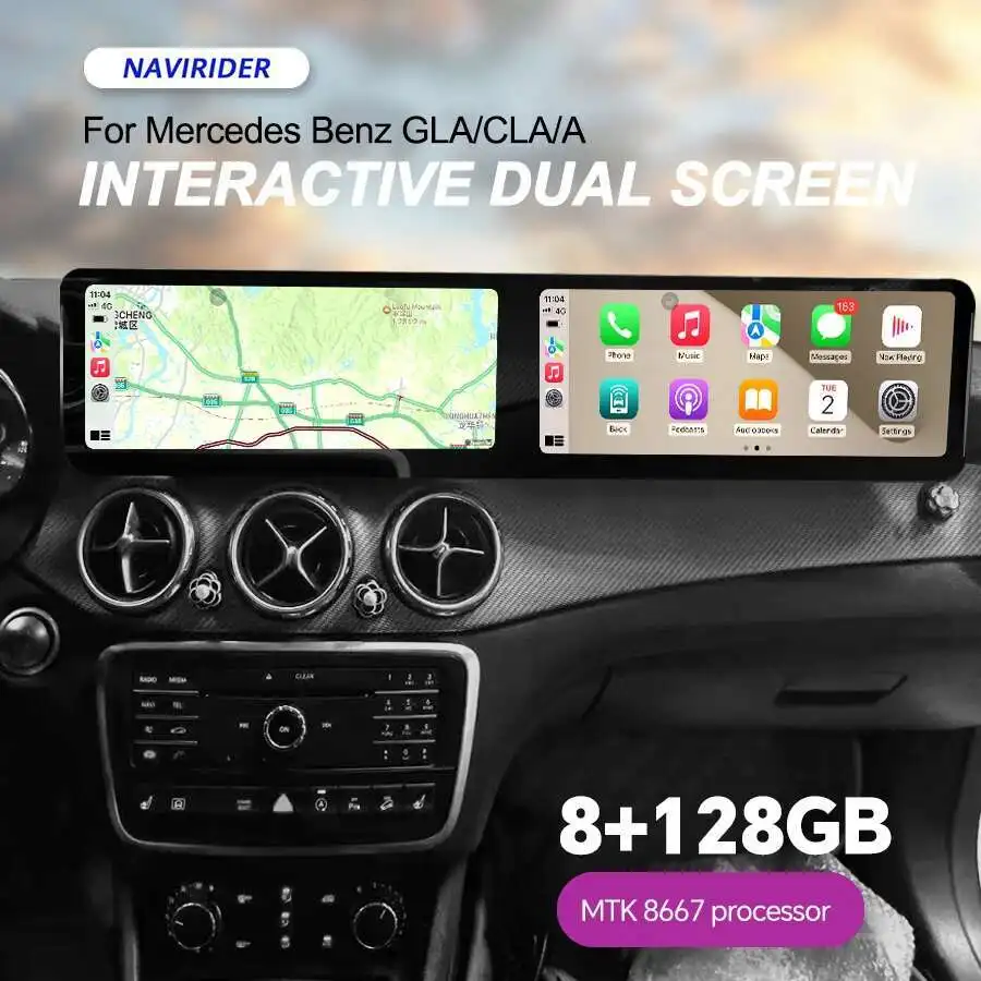 Layar Ganda 12.3 + 12.3 Inci untuk Mercedes Benz GLA A Class B Class A45 2013-2023 GPS Pemutar Video Multimedia Mobil Android Carplay