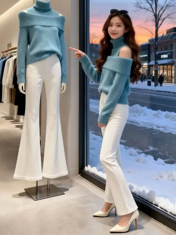 

Chic Long Sve High Ne Fake Two-Piece Sweater Gentle Sle Faionable Winter Top for Women Comfortable Knitted Color