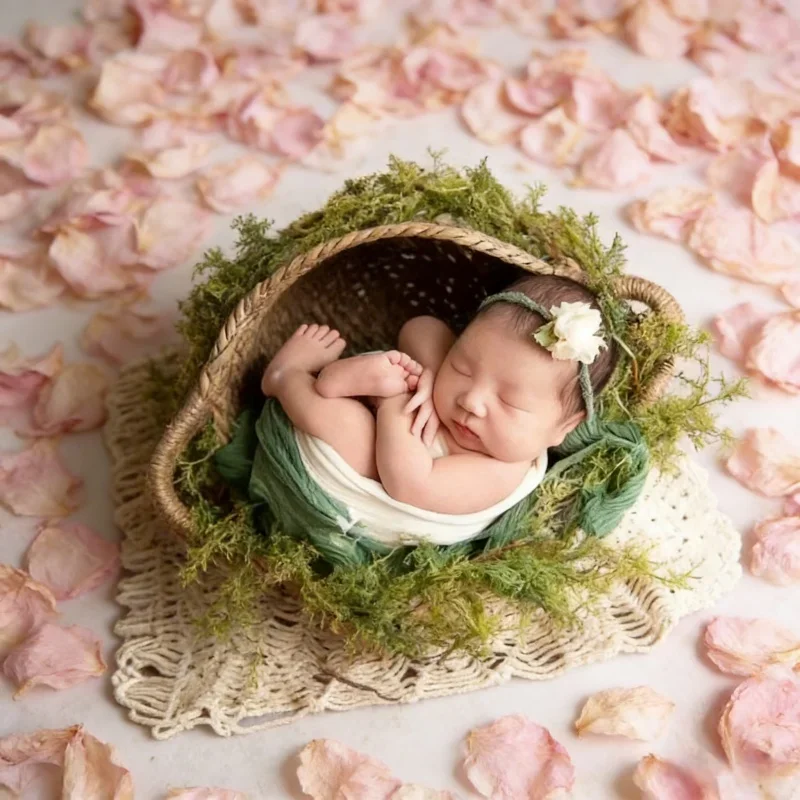 

Круглая плетеная корзина из ротанга с ручками для фотосессий новорожденных, незаменимый реквизит для фотосъемки, контейнер-лежак для пеленания младенцев