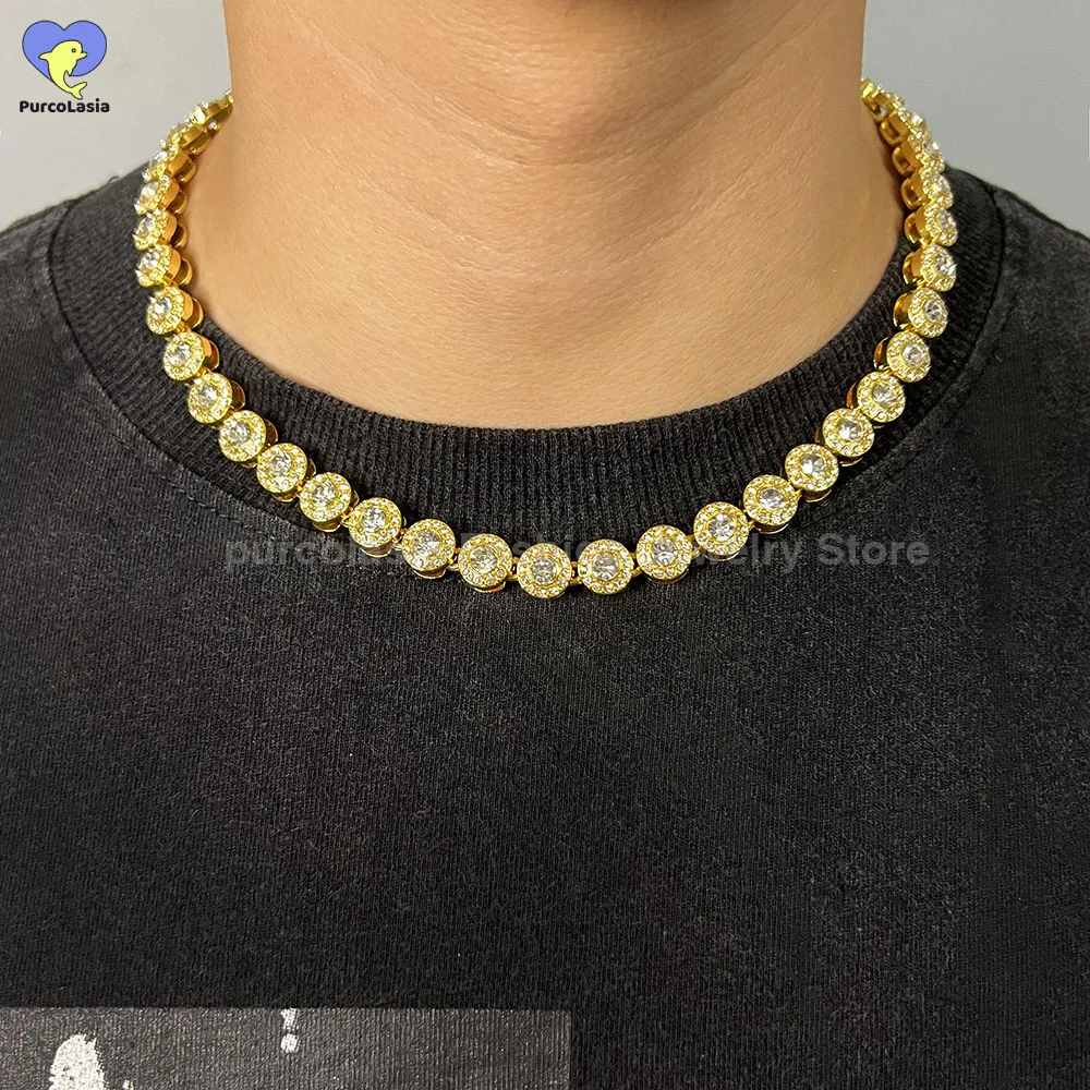 Round 10mm Necklace with Shiny Rhinestones Ice Out Cool Hip Hop Chain for Man Women Fashion Jewelry