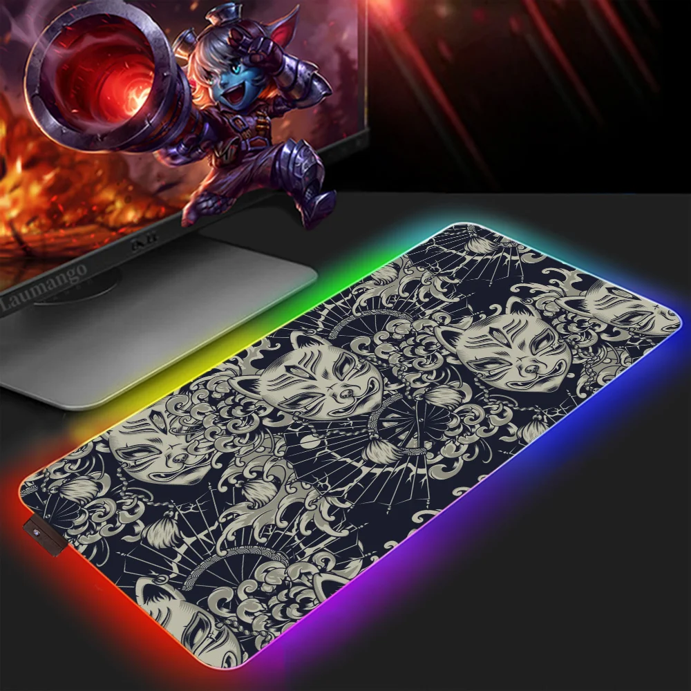 Kitsune Mask Xxl Mouse Pad 900x400 Diy Gaming Computer Mat Desktops Pc Gamer Desk Accessories Office Mousepad Mats Keyboard Mice