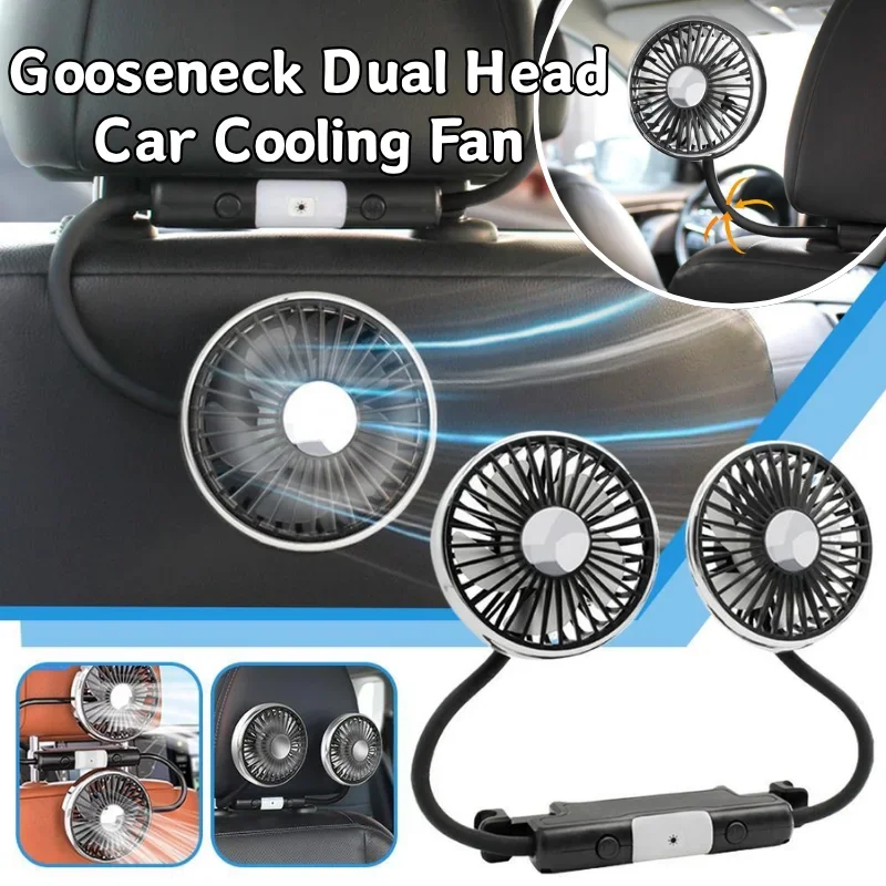 Flexible Gooseneck Dual Head Car Cooling Fan 360° Flexible Rotatable USB Rear Seat Air Fan For Vehicle Backseat Quiet Air Fan