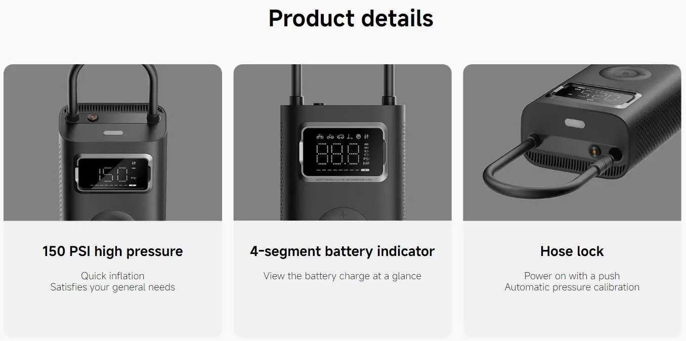 Xiaomi Mijia Tragbarer Luftkompressor 2/2D/2PRO, intelligenter digitaler Luftpumpe zur Reifendruckerkennung, tragbare elektrische Luftpumpe – Detail 27