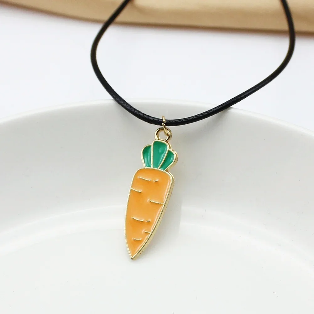 Cartoon Carrots Halloween Black PU Leather Pendant Choker Necklace for Women Diy Jewelry Chain Jewelry