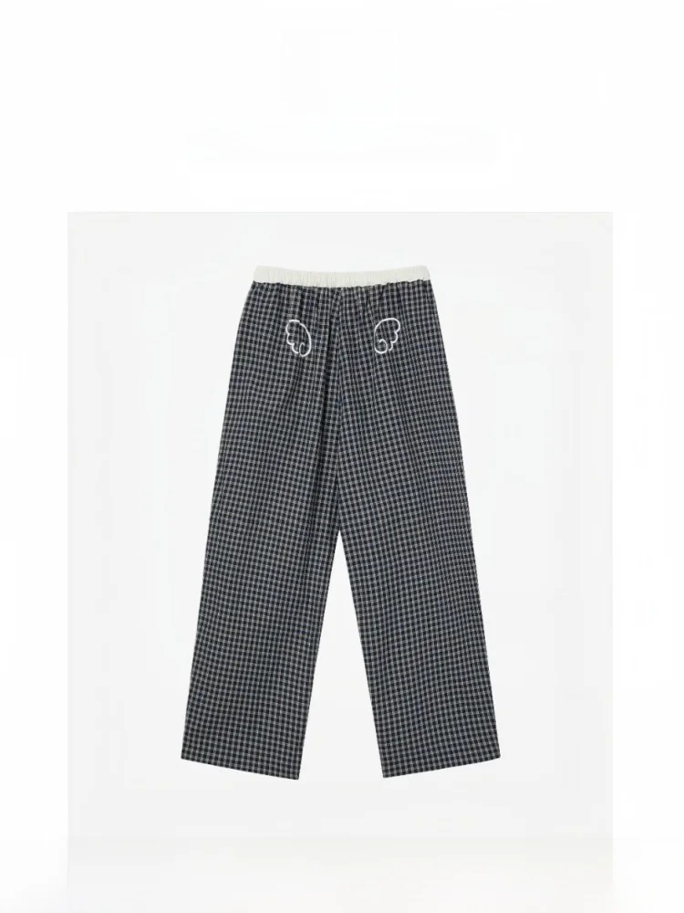 

Повседневные брюки в клетку Barnnet Angel Wing с декоративными вставками и прямым кроем, женские удобные свободные брюки для отдыха