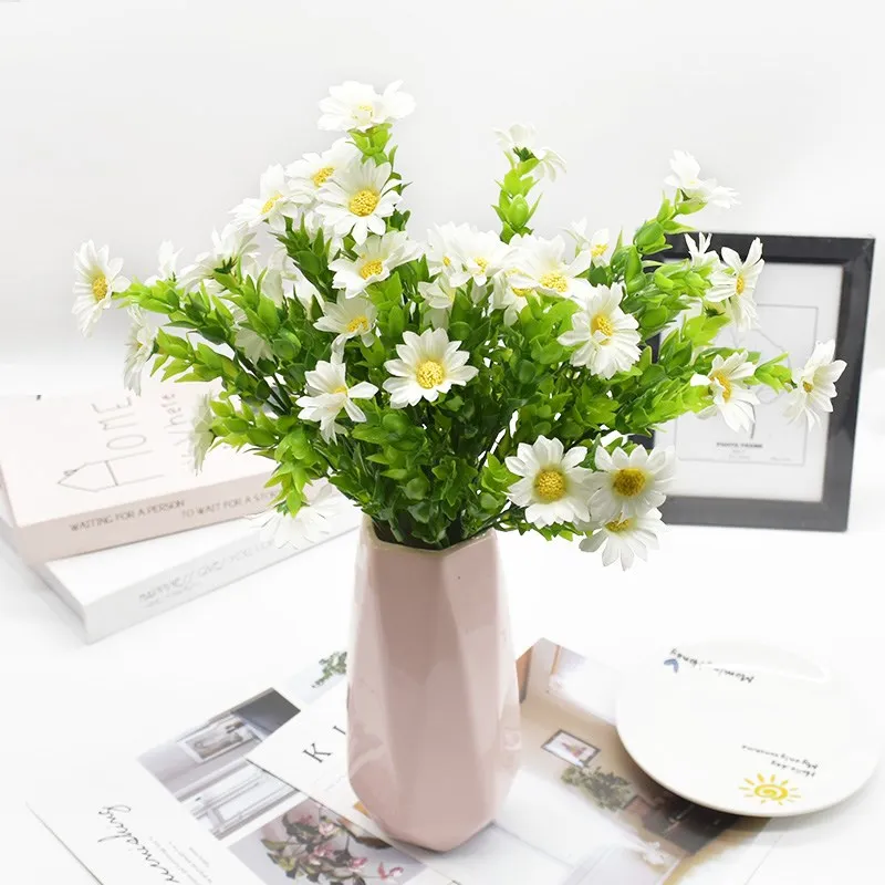 

35CM 5 Forks 15 Heads Artificial Daisy Bouquet Home Decoration Accessories Diy Living Room Fake Flowers Wedding Holiday Supplies