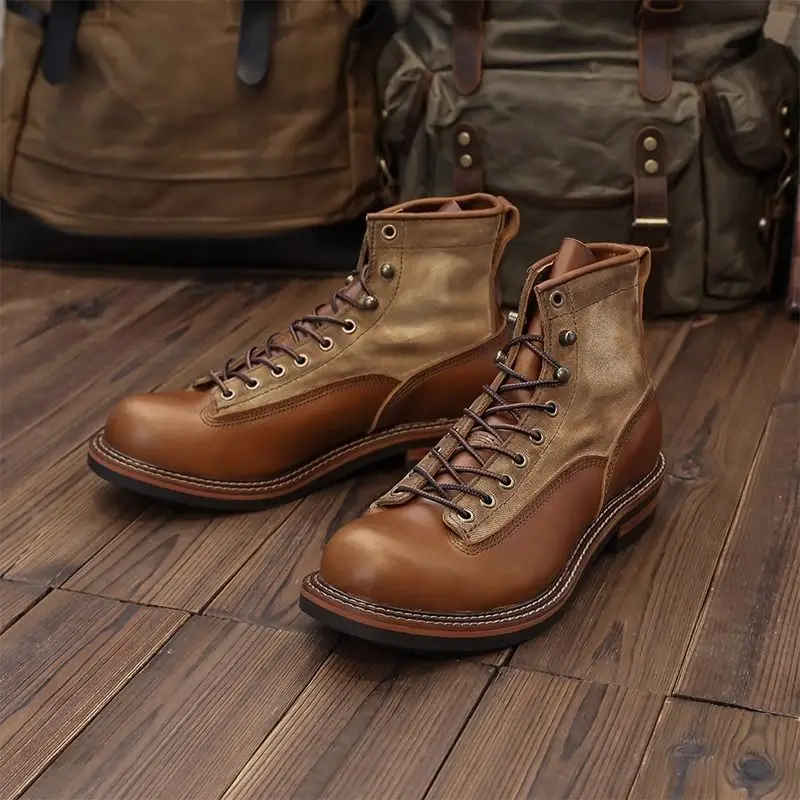 Retro Vintage Men's High Top Motorcycle Boots Waterproof Umbrella Soldier Boots Durable Worn in Work Boots knight torque
