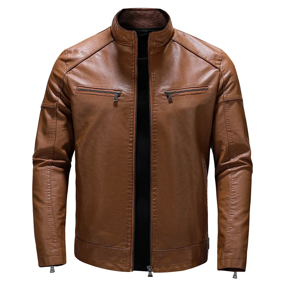 Chaqueta de cuero PU para hombre, chaqueta de estilo corto con cuello levantado, para motocicleta, juvenil, nueva colección, otoño e invierno, 2024