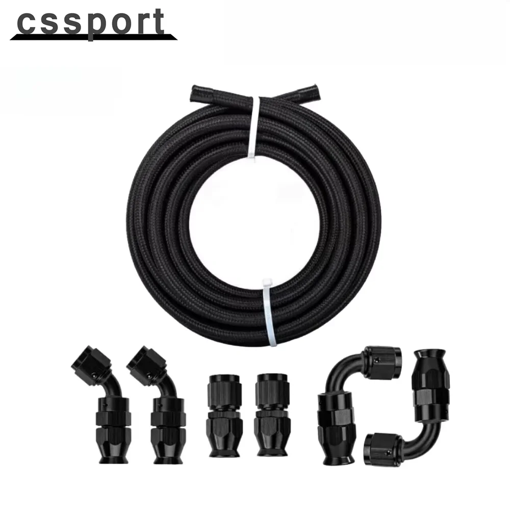 

AN4/6/8 Nylon Braided PTFE Fuel Line 20FT 6PCS Fittings Hose Kit E85 Black Most Suitable for Racing Cars & Motor Racing Bikes