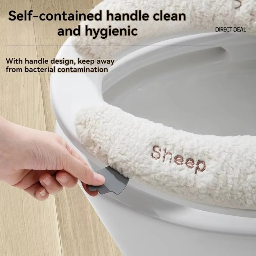 Warm Cartoon Self-adhesive Toilet Seat Cover Thickened Toilet Seat Cushion Washable with Lifter Toilet Seat Pad