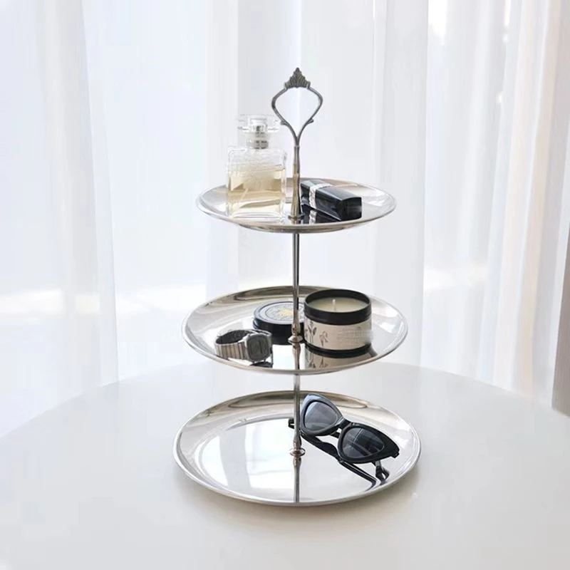 Stainless Steel Multi-Layer Tray Dessert Plate Fruit Plate Snack Plate Display Plate Cupcake Rack