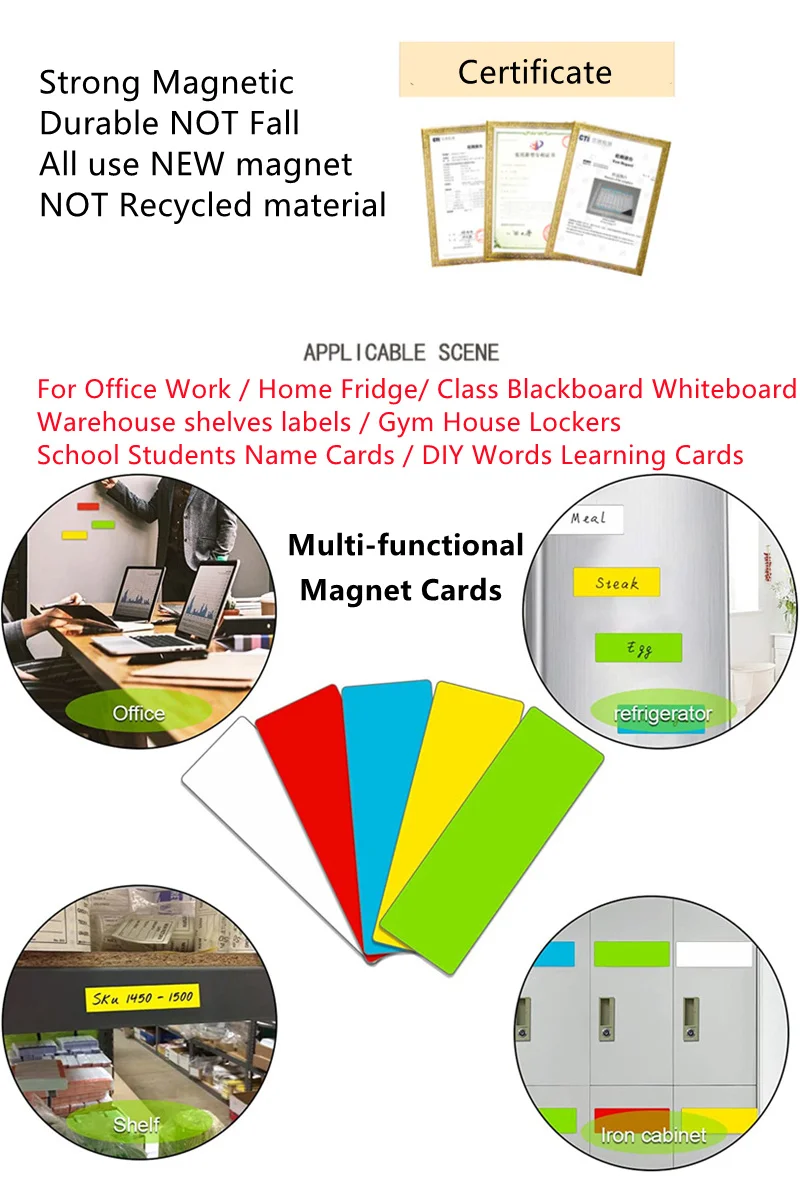 5 Colors 3x8cm Magnetic Rewrittable Cards Kids Words Learning Teaching Tools Office Accessories Fridge Magnet Labels Namecard