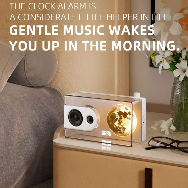 White Noise Transparent Bluetooth Speaker Night Light Hifi Music Box Handsfree Call Sleep Aid Music Player with Alarm Clock