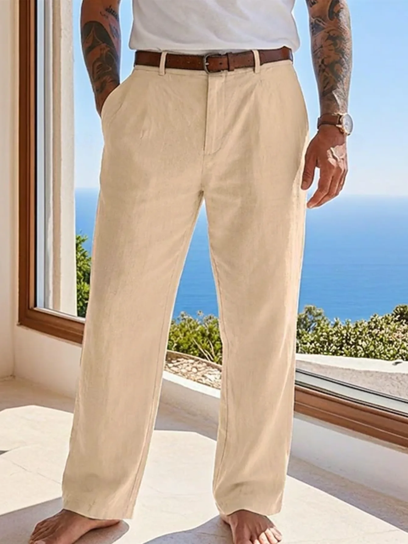 Neue Sommer-Leinenhose im lässigen Stil, schlichter Resort-Look, atmungsaktiv, gerader Schnitt und überlegene Qualität. – Detail 9