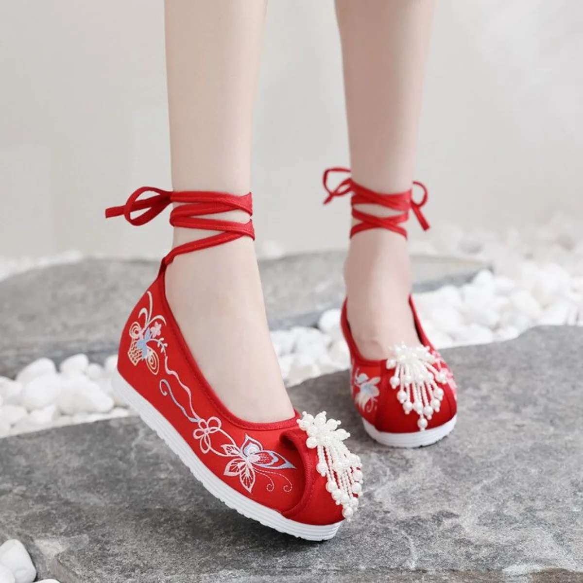New Women Hanfu Shoes, Inner Heightening Embroidered Shoes, Chinese Ancient Costume Dance Old Beijing Cloth Footwear