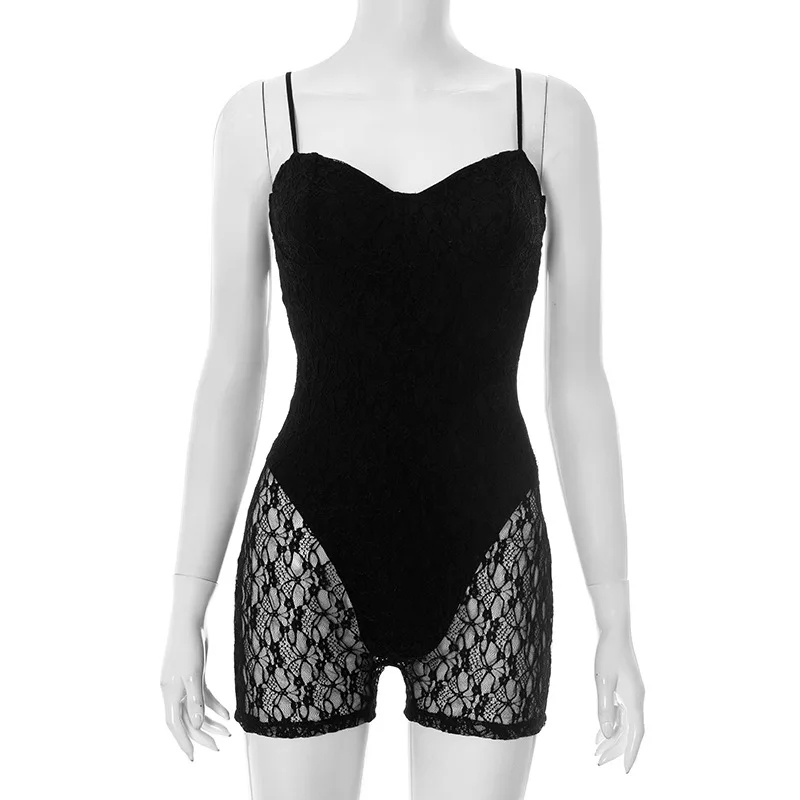 DSMTRC femmes 2025 Sexy col bas dos nu maigre pêche hanche minuit tendance Club fête barboteuses maille Patchwork une pièce combishorts