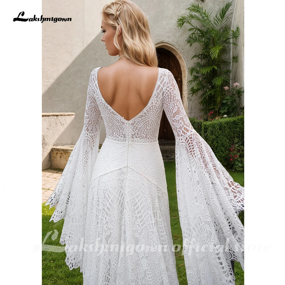Lakshmigown Spitzen-Boho-Hochzeitskleider für Frauen, Braut 2027, schulterfrei, langärmelig, rückenfrei, böhmische Brautkleider, maßgeschneidert – Detail 9