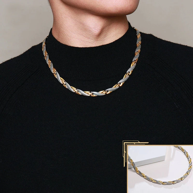 Magnetic Choker Necklace for Women Men Chain Gold-color 49cm Health Energy Necklace Magnetic Therapy Necklace for Arthritis