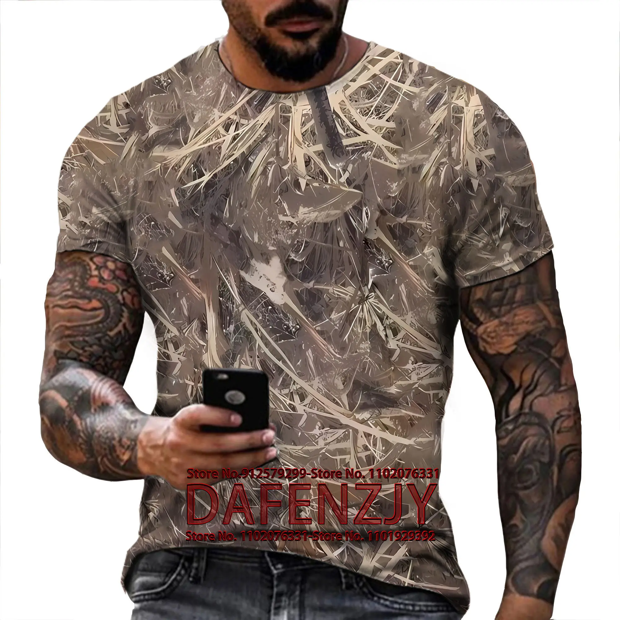 

Vintage Fashion Camo T Shirt for Men Jungle Branch Camouflage Tee Shirts Russian Soldier T-shirts 3D Print Quick Dry Tops Short