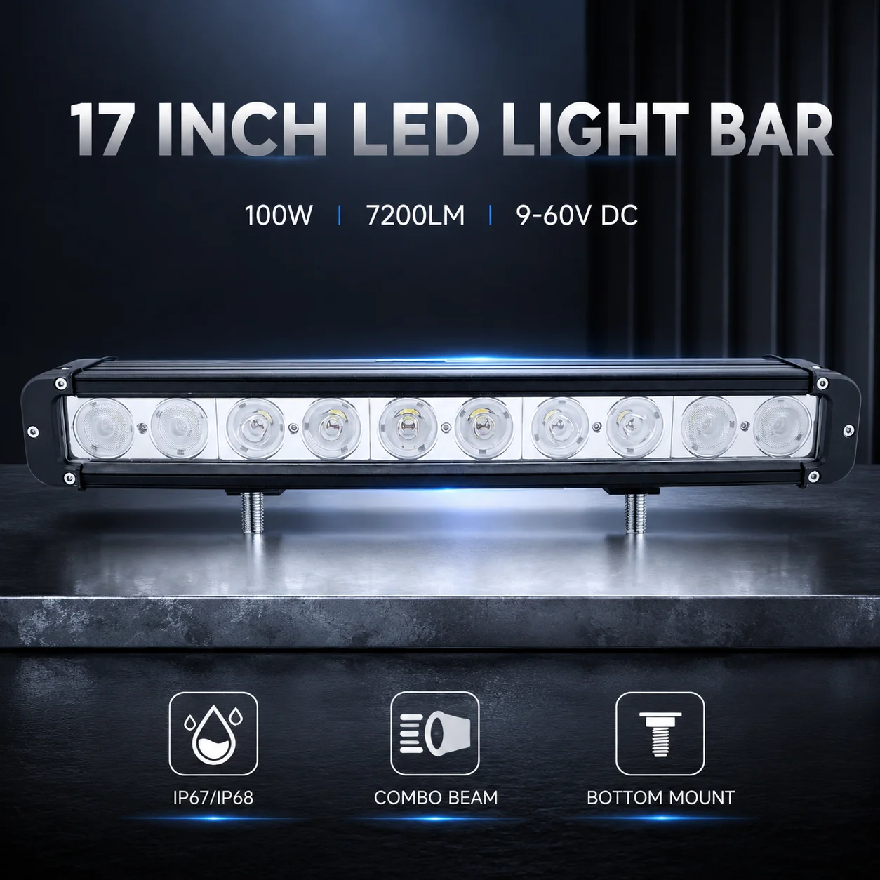Waterproof stainless steel 17-inch 100W LED light strip E Mark CE RoHS 9-60V for truck, ATV, marine