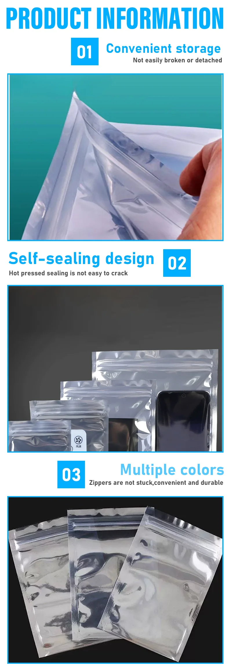 100 Ziplock-Beutel für Motherboards, Grafikkarten, elektronische Produkte, Handyhüllen, Verpackungsbeutel, antistatische Beutel, mit individuellem Logo – Detail 3