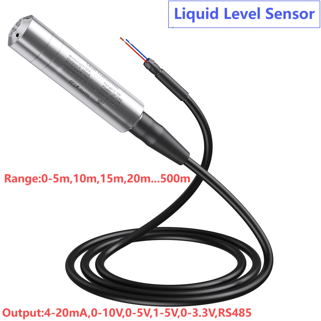 

Submersible 4-20mA RS485 Output Hydrostatic Level Sensor Transmitter DC12-36V Water Tank Liquids Transducer Meter 10M Cable