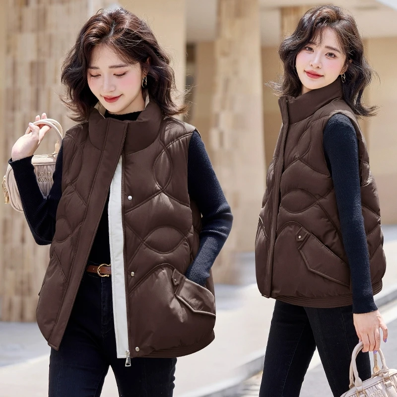 

Short Down Cotton Vests Jackets Women's Clothing Winter New Sleeveless Fashion All-match Parkas Outwear Vest Stitching Loose Top